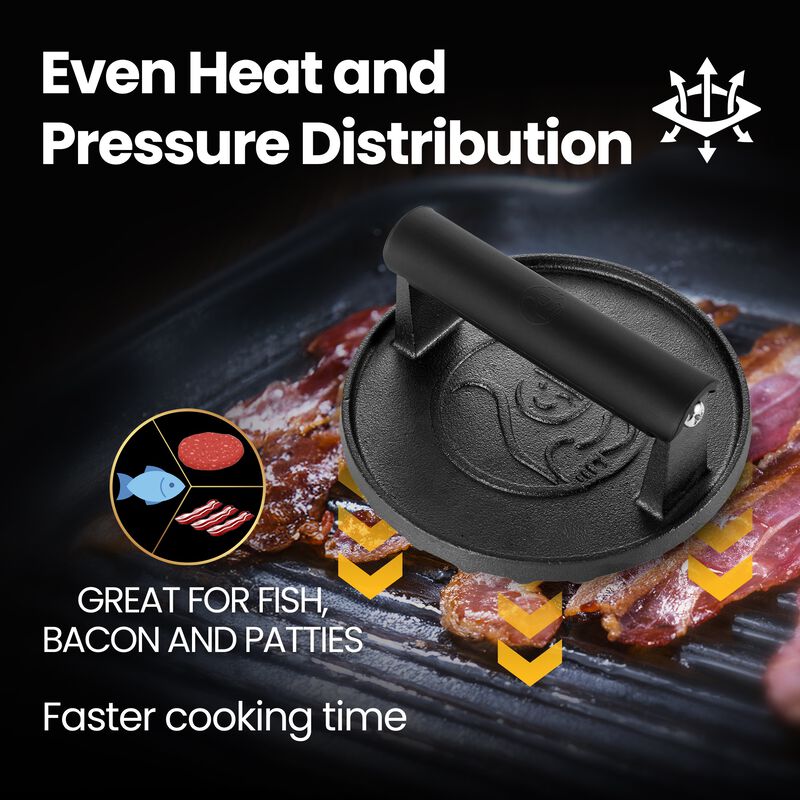 Smash Burger Press for Griddle, 2 lb Heavy Duty Burger Smasher Tool with Heat-Resistant Handle, Premium Cast Iron