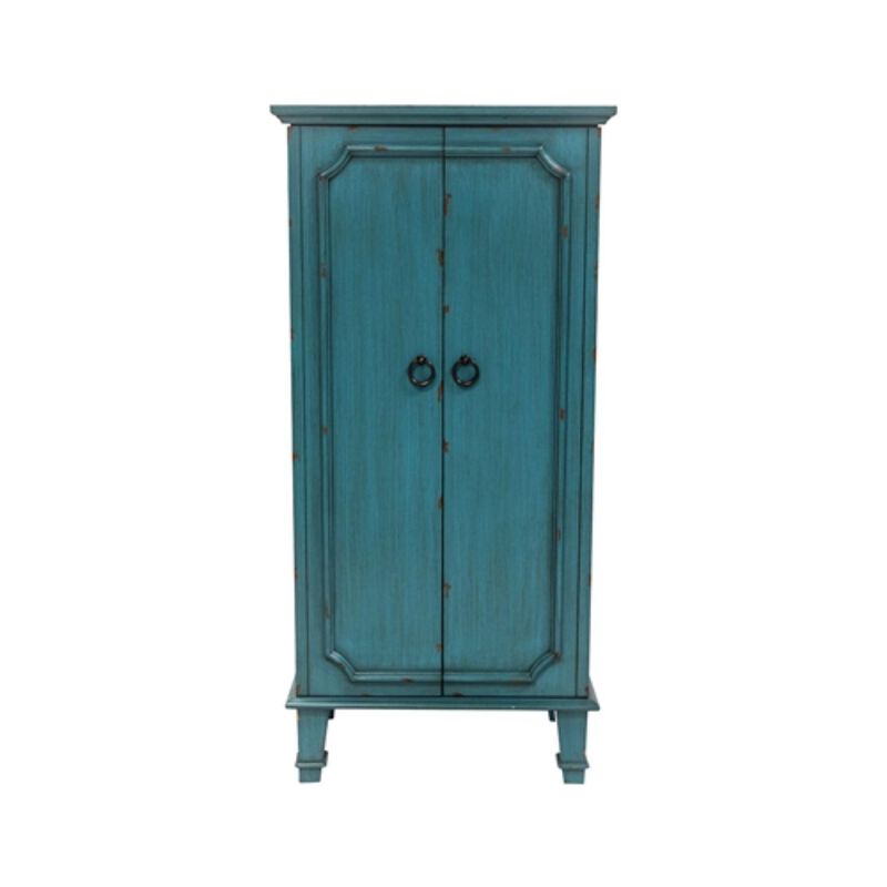 Hivvago  Turquoise Hand Painted Jewelry Armoire with Antique Drawer Pulls