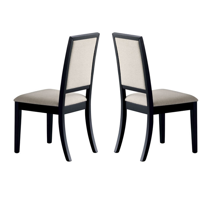 Wooden Dining Side Chair With Cream Upholstered seat And Back, Black, Set of 2-Benzara