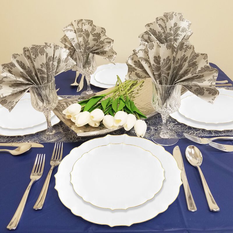 7.5" Clear with Gold Rim Round Lotus Plastic Salad Plates (120 Plates) image number 1