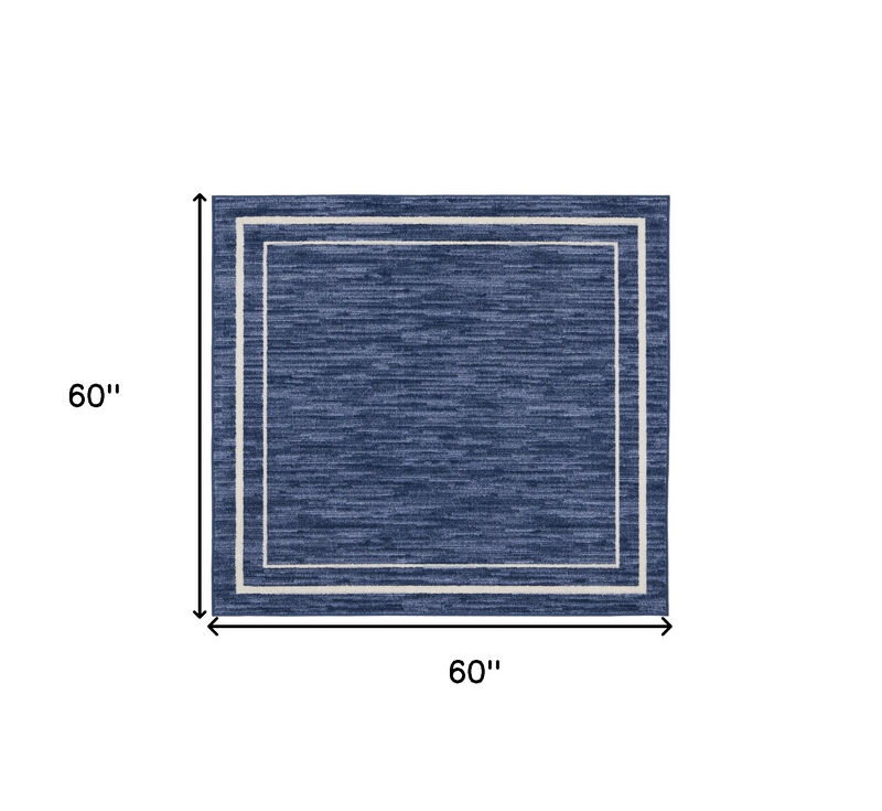 HomeRoots 5' Navy Blue And Ivory Square Indoor Outdoor Area Rug image number 4