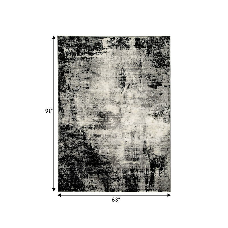 Benjara Jude 5 X 7 Modern Area Rug, Abstract Art Design, Fabric, Medium, Black, Gray, and Cream