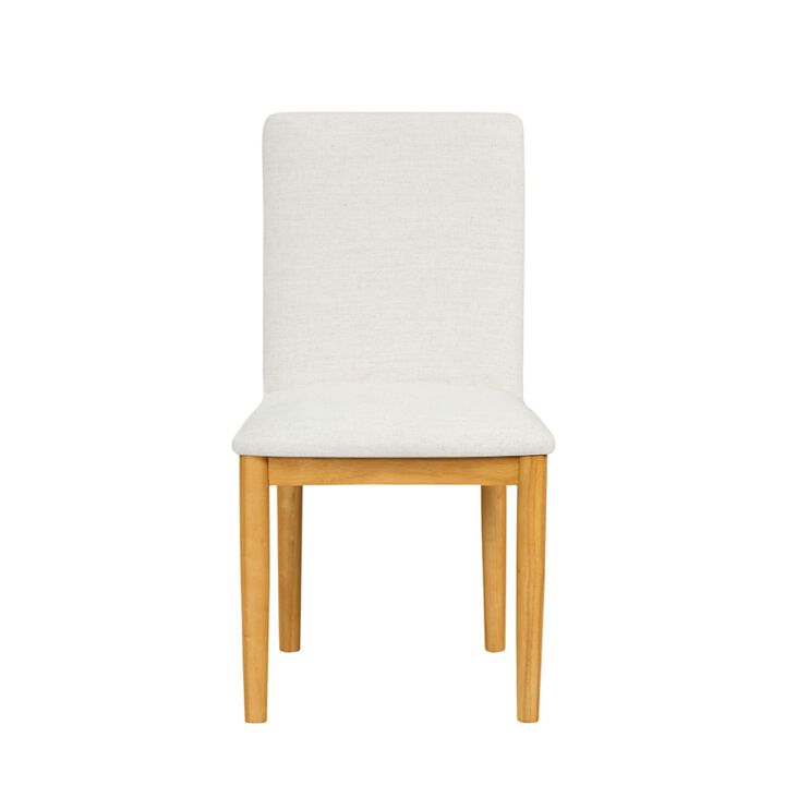 Side Dining Chair Set of 2, Solid Wood, Cream Textured Woven Fabric