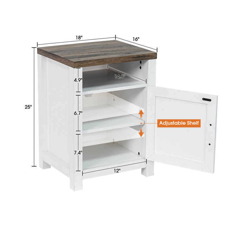 Farmhouse Barn Door Nightstand End Table with Adjustable Shelves