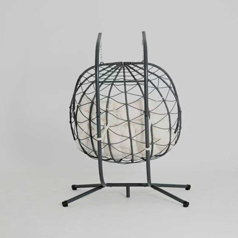 WOW PIONEER 2 Person Indoor Outdoor Hanging Egg Swing Chair with Stand Wicker Patio Hanging Basket Chair image number 4