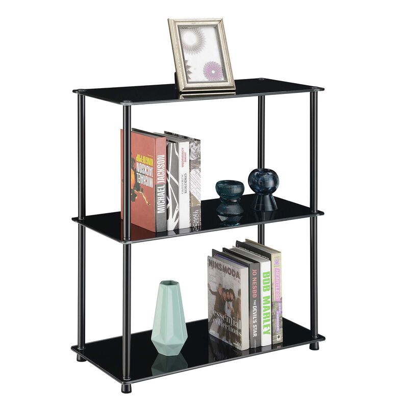 Convenience Concepts Designs2Go Classic Glass 3 Shelf Bookshelf, Black Glass