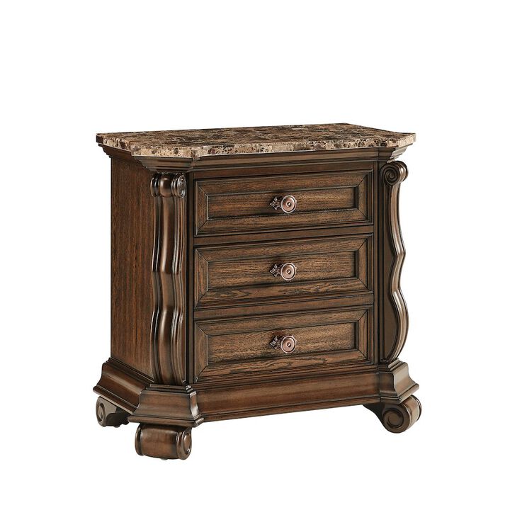 Best Master Furniture Belvedere 32.5" Wide 2-Drawer Nightstand, Marble Top - Dark Cherry Finish