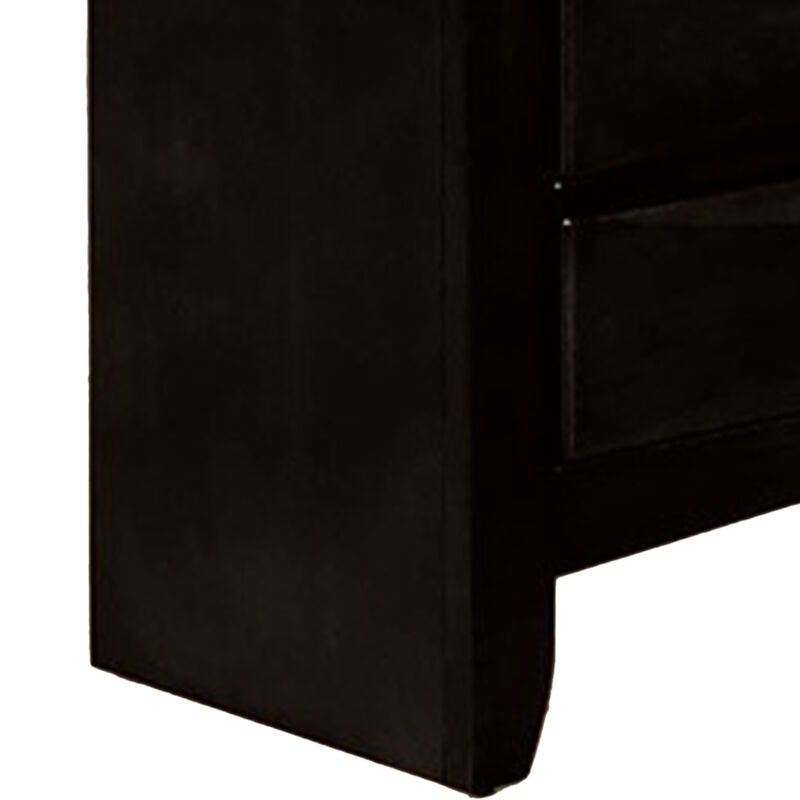 Simo Nightstand, Spacious Top, Metal Knobs, 3 Drawers, Black Solid Wood - Benzara