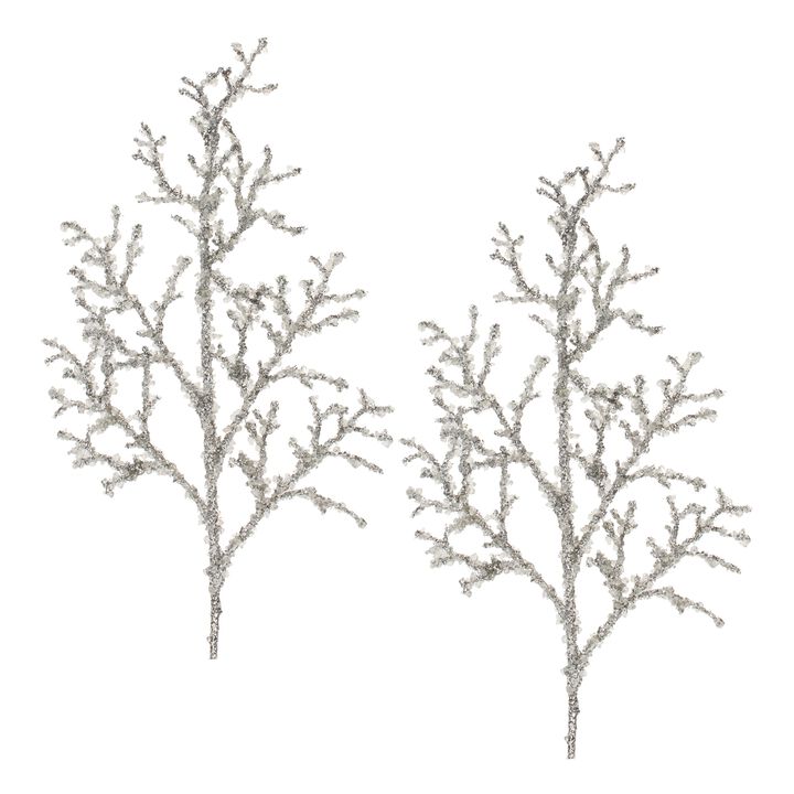 Set of 2 Decorative Glitter Branches with Icy Finish for Seasonal Styling