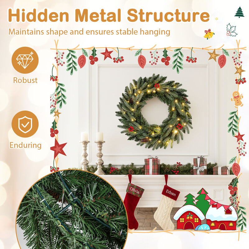 Artificial Christmas Wreath Set of 2 with Pre Lit Lights and Frosted Branch Tips-Green image number 7