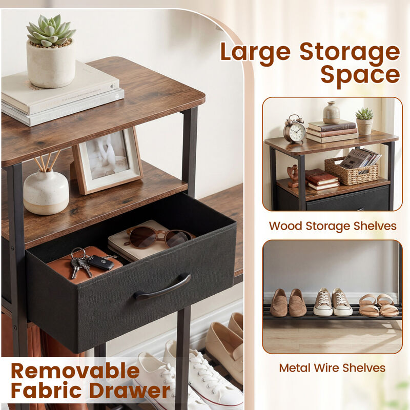 Modern Shoe Storage Rack Bench with Drawer and Metal Frame - Rustic Brown image number 7