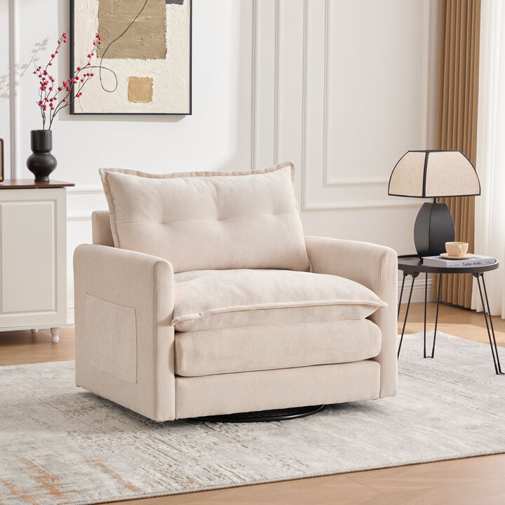 Merax 360&deg; Swivel Chenille Accent Chair - Memory Foam Support with Dual Side Storage Pockets