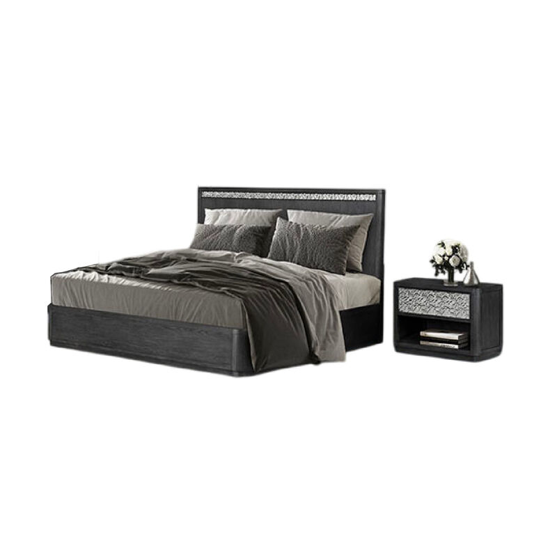 Zoko 4pc Queen Bedroom Set with USB Nightstand, Ash Gray Wood - Benzara