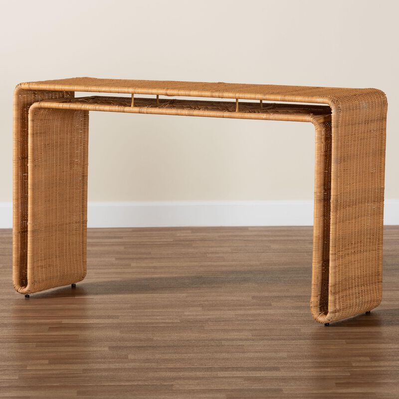 bali & pari Nevada Bohemian Light Honey Rattan Console Table