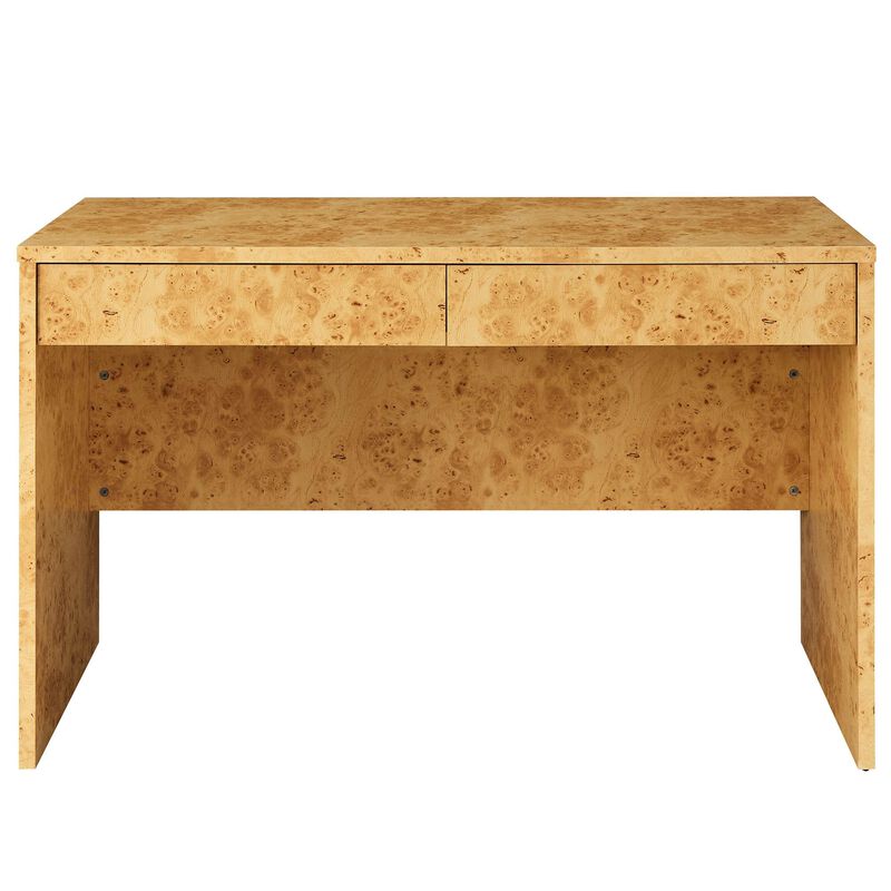 Modway Hudson Burl Wood Desk with Drawers in Natural - Modern Writing Desk - Narrow Home Office Desk - Vanity Table Without Mirror image number 7