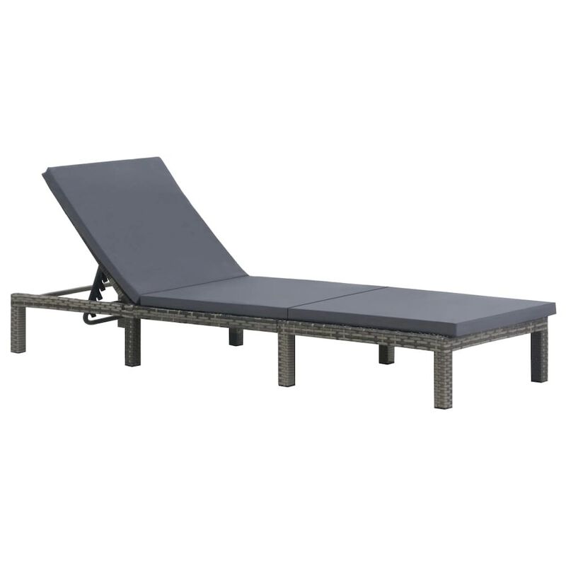 Sun Lounger Anthracite PE Rattan, Powder-Coated Steel, 100% Polyester