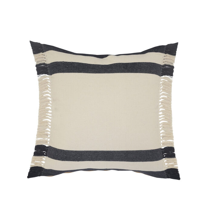 100% Cotton Linen Pillow with Stripes – Zippered Throw Cushion