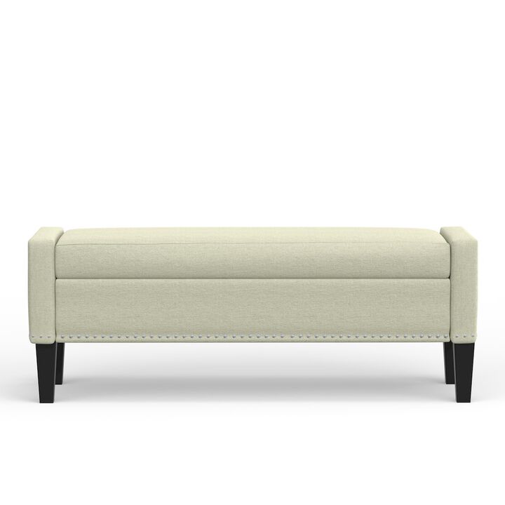 Rize Home 51.25 Storage Bench with Truncated Arms + Nailhead Trim - Beige