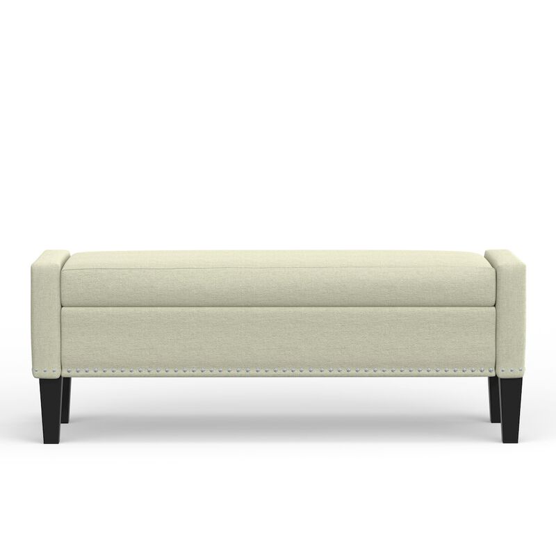 Rize Home 51.25 Storage Bench with Truncated Arms + Nailhead Trim - Beige image number 1