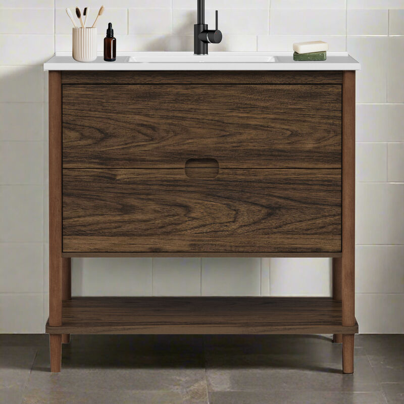 Ellery 36" Single Bathroom Vanity with Two Drawers, Walnut image number 1