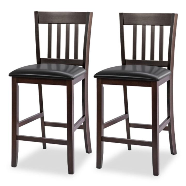 25 Inches Set of 2 Bar Stools with Rubber Wood Legs
