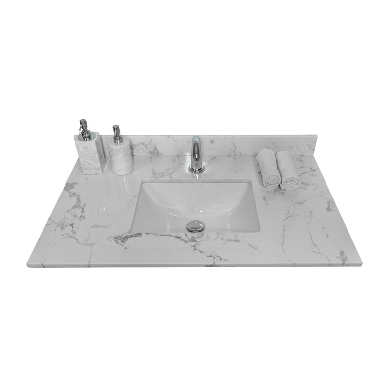Monetary 37 inch bathroom vanity top stone carrara white style tops with rectangle undermount ceramic sink and single faucet hole