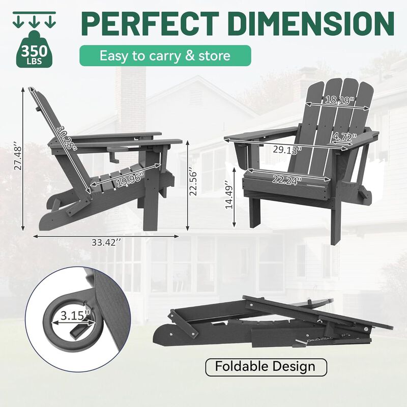 Hivvago Folding HDPE Adirondack Chair with Cup Holder image number 2