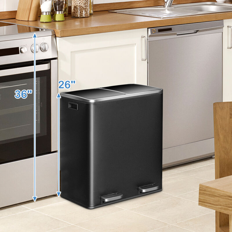 16 Gallon Dual Step Trash Can Recycling Double Bucket Pedal