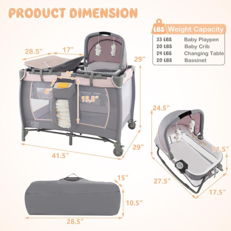 Hivvago 4-in-1 Convertible Portable Baby Playard Newborn Napper with Music and Toys