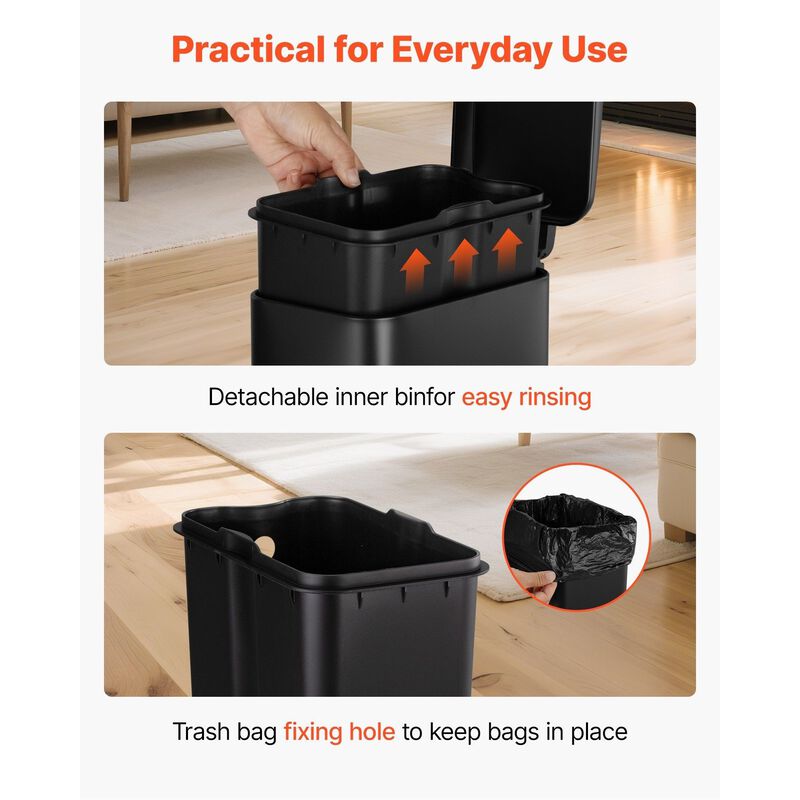 Slim Bathroom Trash Can, Steel Step Pedal Bin with Soft Close Lid - Black image number 4