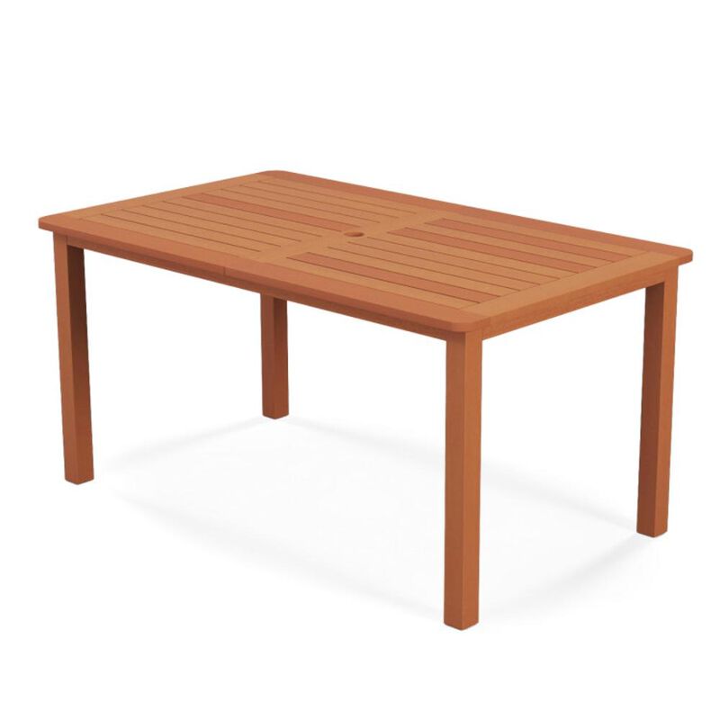 Hivvago Patio Outdoor Solid Wood Dining Table with Umbrella Hole for 6