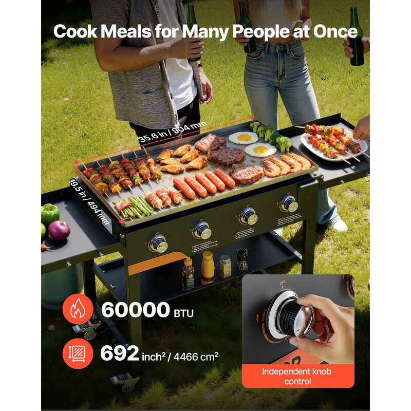VEVOR Gas Griddle 4-Burner 36 inch Foldable Propane Griddle with Wheels 60000BTU image number 2