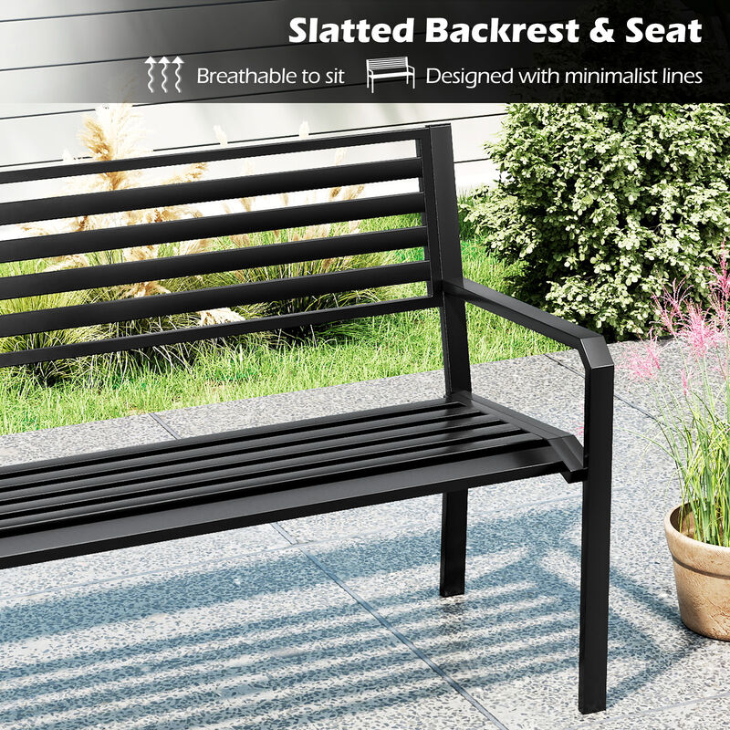 Outdoor Metal Garden Bench with Slatted Seat for 2-3 People-Black image number 6