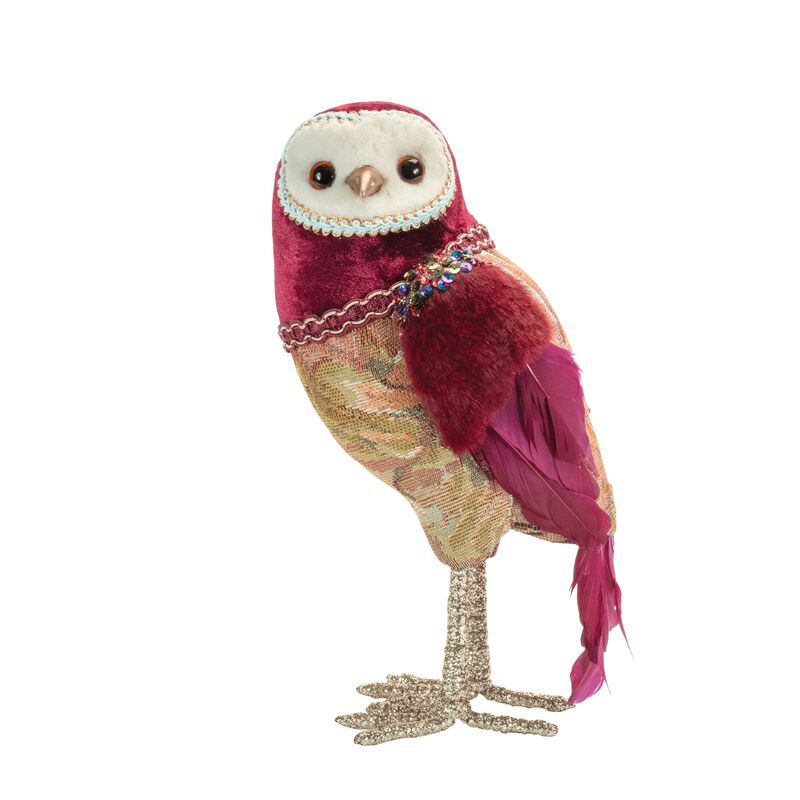 Set of 4 Decorative Owl Figures with Tapestry and Gem Accents for Holiday Styling