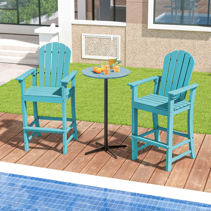 2 Piece Outdoor Counter Height Bar Stools with Armrests and Footrest