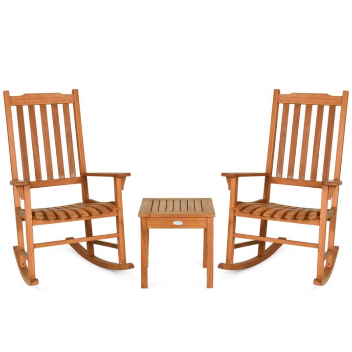 Hivvago 3 Pieces Eucalyptus Rocking Chair Set with Coffee Table