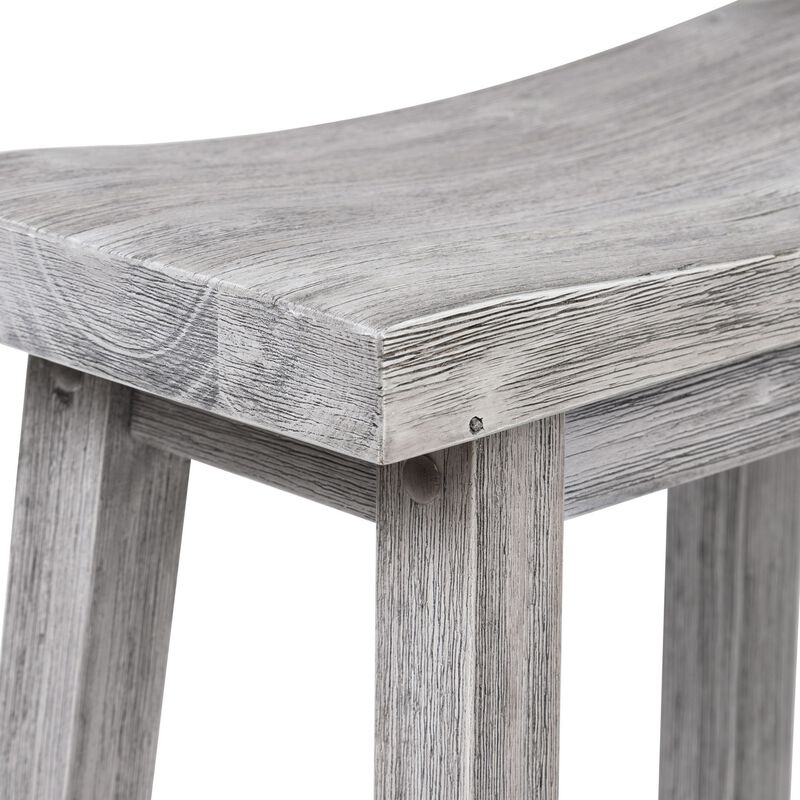 Saddle Design Wooden Barstool with Grain Details, Gray-Benzara