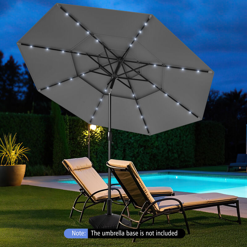 Solar Patio Umbrella with 32 LED Lights 3-Tier Vented Top