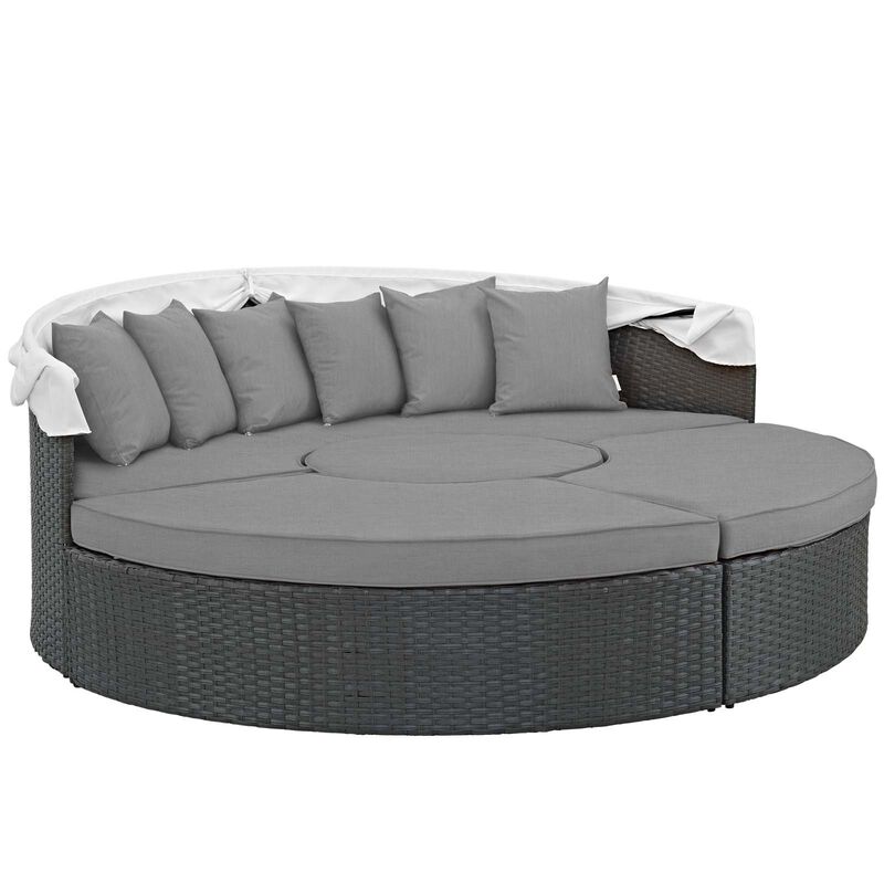 Modway EEI-1986 Sojourn Outdoor Patio Sunbrella Sectional Daybed with Canopy in Canvas Gray