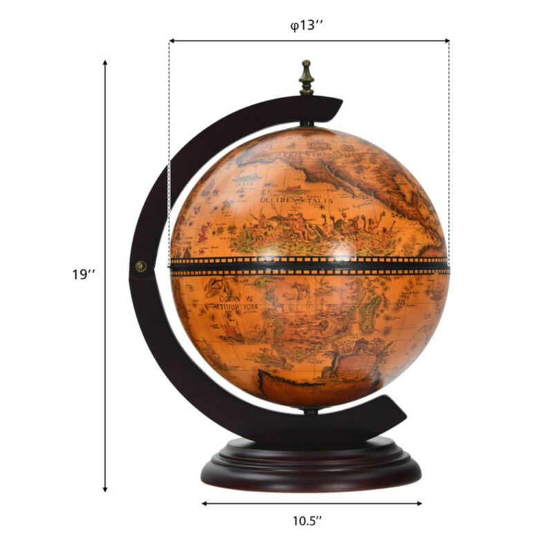 Hivvago 19 Inch 16th Century Nautical Map Tabletop Globe Wine Cabinet-Brown
