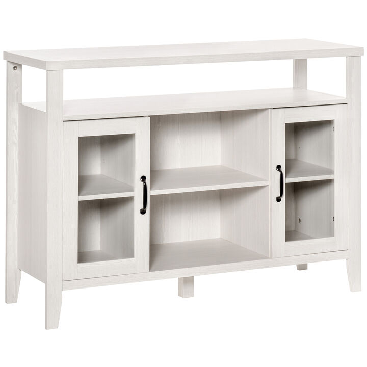 HOMCOM Farmhouse Sideboard Buffet Cabinet, Coffee Bar Cabinet with Storage Shelves, Kitchen Cabinet with 2 Framed Glass Doors and Anti-Topple, White