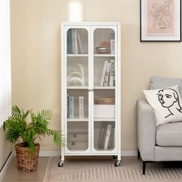 Hivvago Glass Doors Storage Cabinet with Wheels and Adjustable Shelve