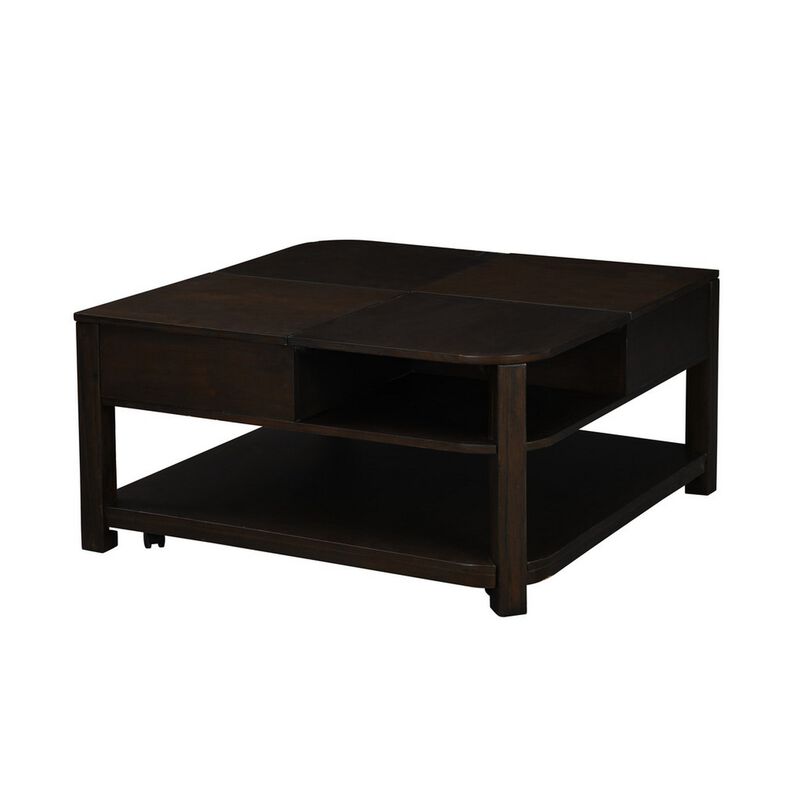 Miyo 2pc Lift Top Coffee Table and End Table Set, Modern Style Dark Brown-Benzara