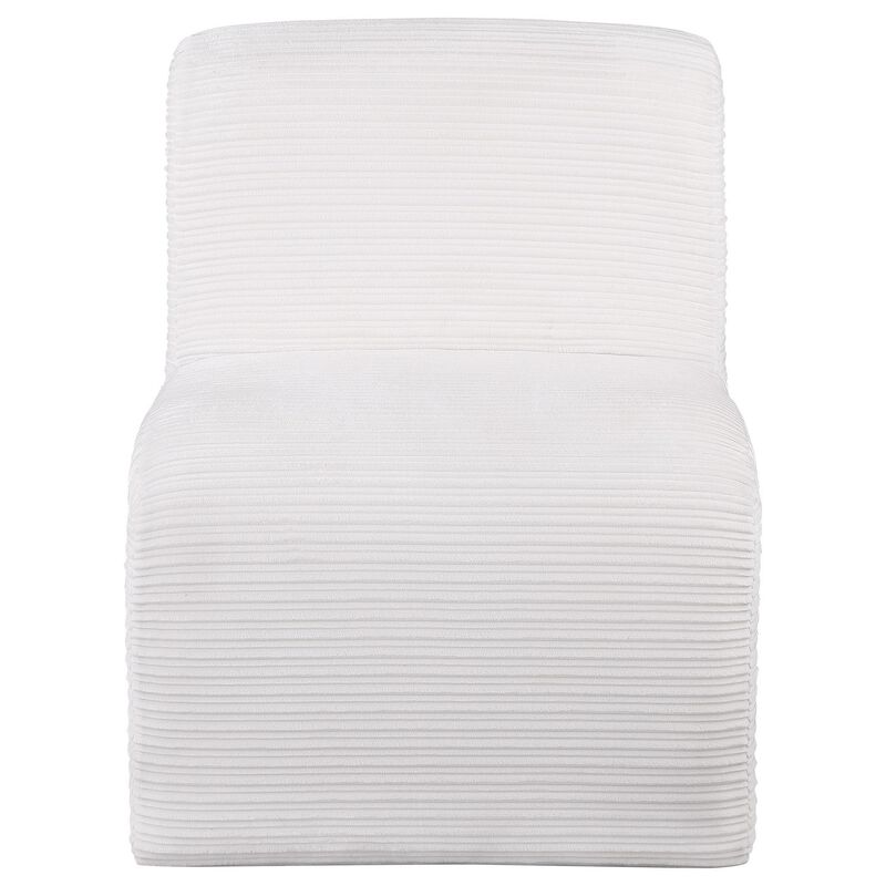 Adira Accent Chair, Modern Curved Armless Body, Ribbed Ivory Fabric