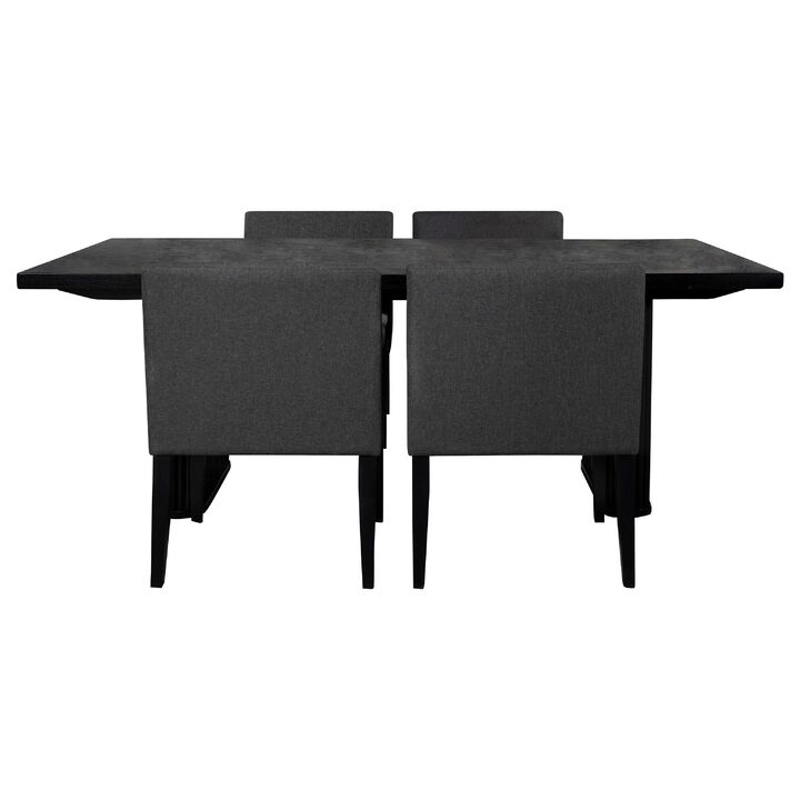 Kinza 5pc Dining Table and 4 Chairs Set, Black Tambour, Charcoal Gray - Benzara