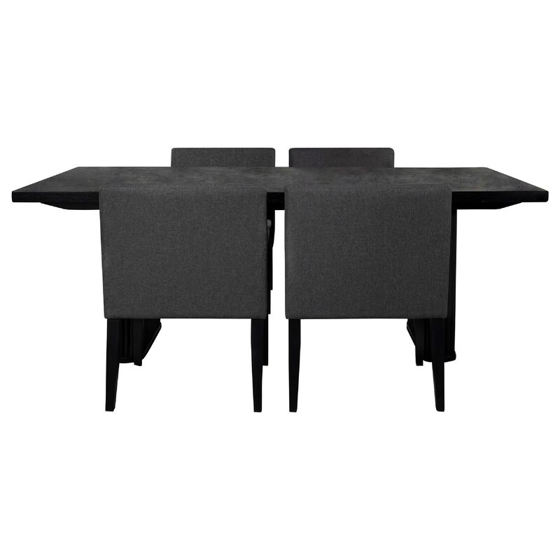 Kinza 5pc Dining Table and 4 Chairs Set, Black Tambour, Charcoal Gray - Benzara