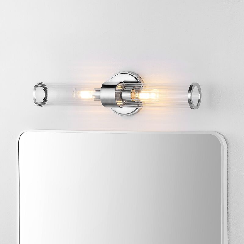 Cecil Tall Cylinder Ironstriped Glass Modern Mid Century LED Vanity