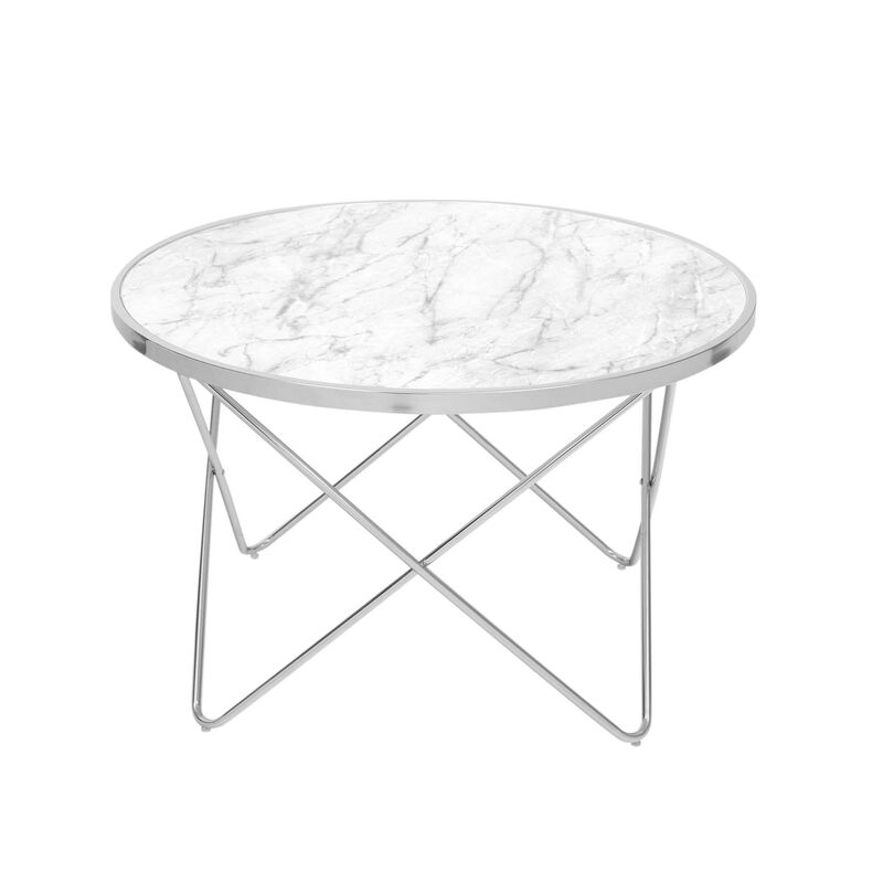 Margo Small Round Faux White Carrara Marble Coffee Table, White image number 2