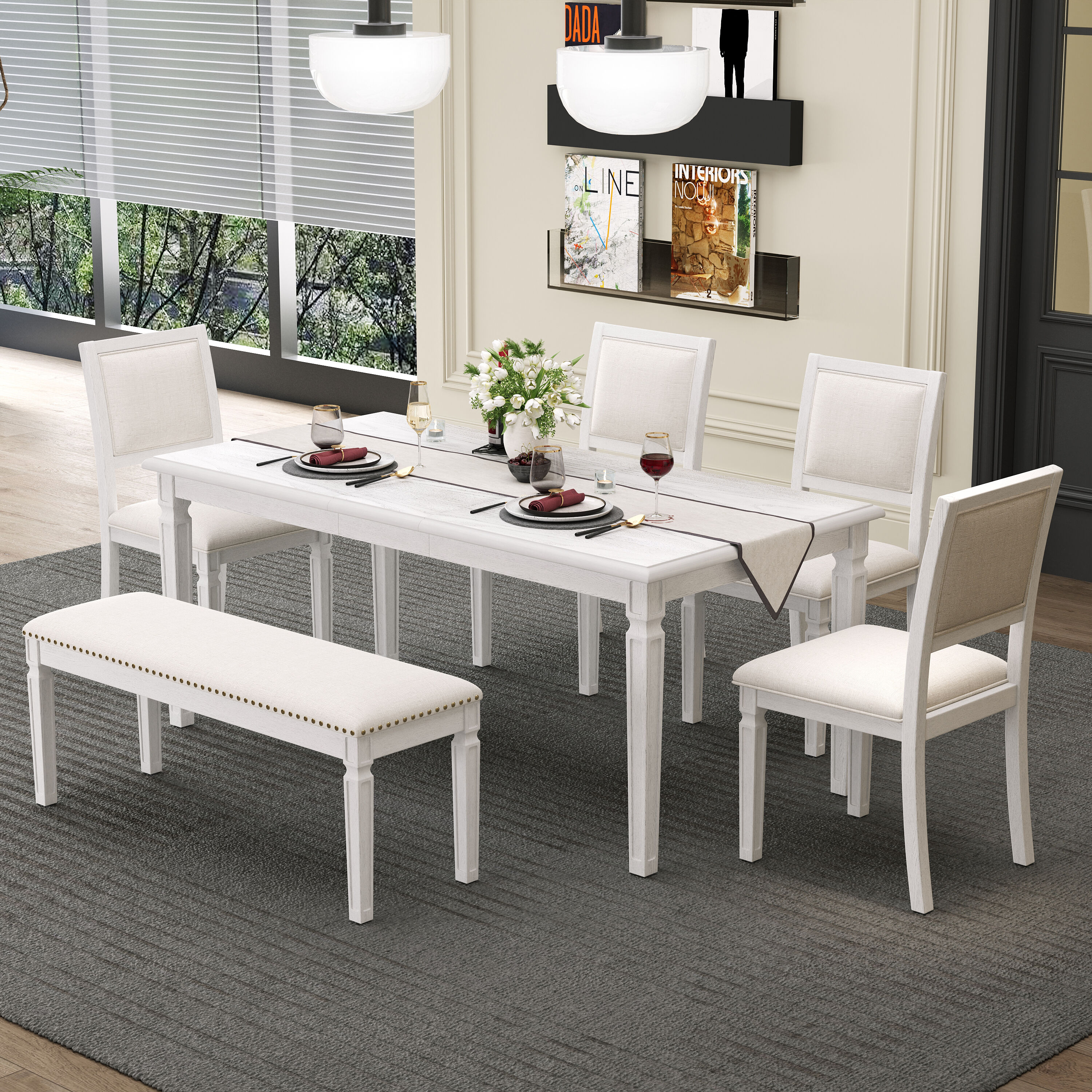 Whisen Vintage Extendable 6-Piece Dining Table Set with 4 Chairs