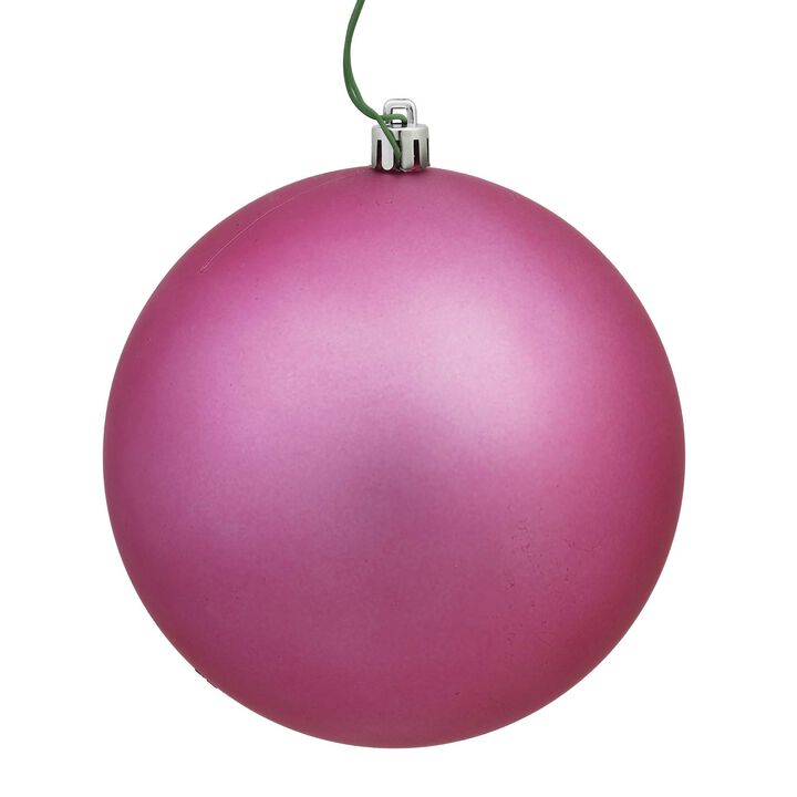Vickerman N591545DMV Matte Ball Ornaments with Shatterproof UV Resistant, Pre-drilled Cap Secured & Green Floral Wire in 4 per Bag, 6", Mauve